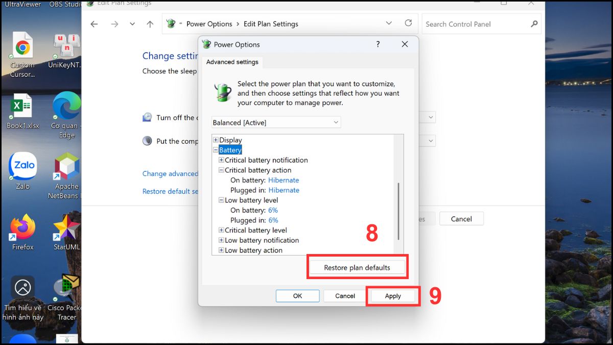khắc phục lỗi laptop Dell báo sạc nhưng không vào pin bằng cách kiểm tra lại cài đặt pin bước 5