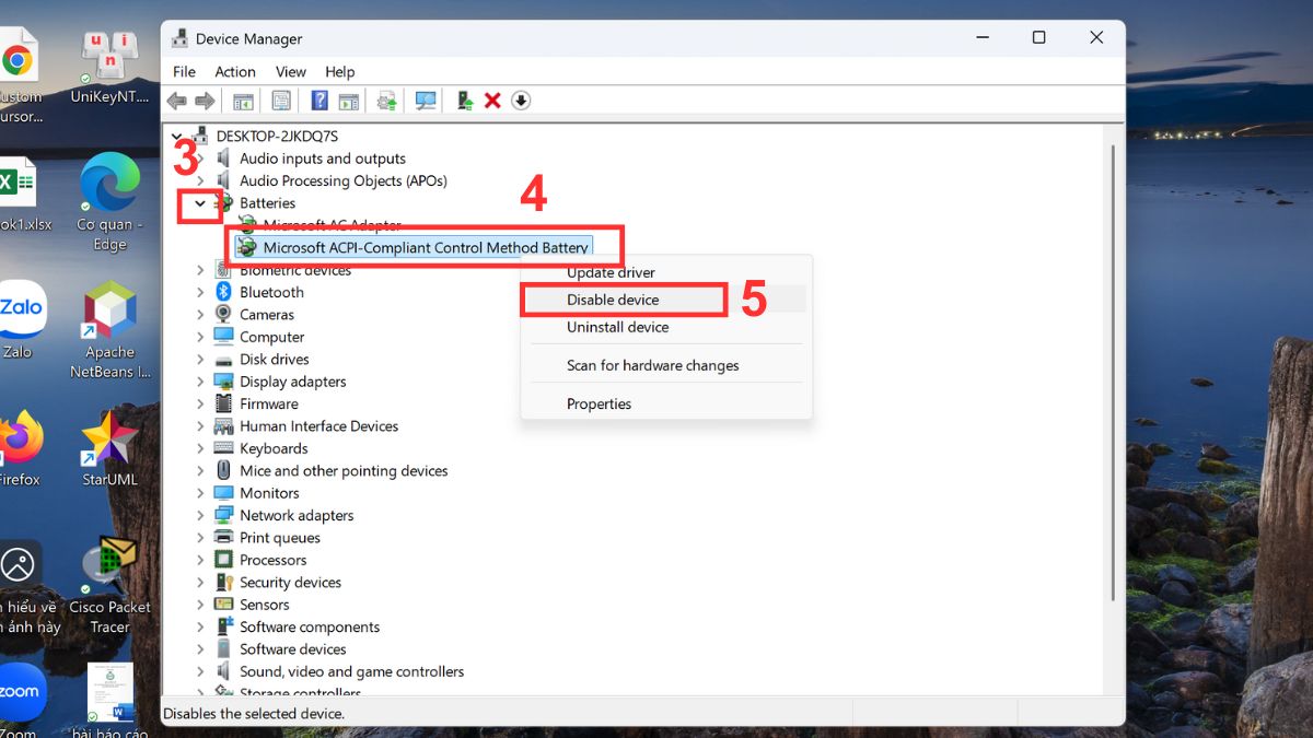 Tắt rồi bật lại Battery Driver bước 2