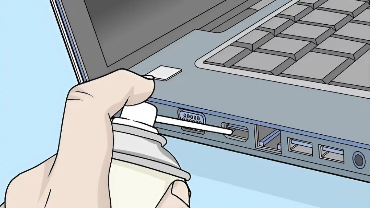 khắc phục lỗi laptop Dell báo sạc nhưng không vào pin bằng cách làm sạch cổng sạc