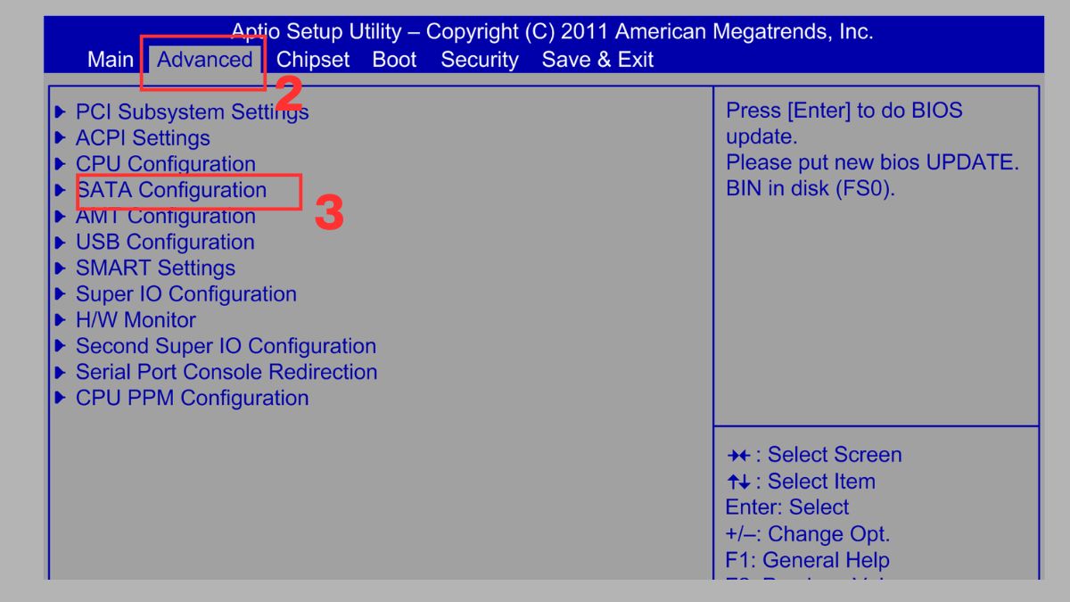khắc phục lỗi laptop Dell không nhận ổ cứng trong BIOS bằng cấu hình lại bios bước 2