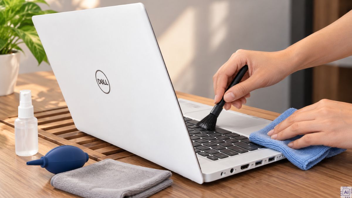 Quy trình vệ sinh vỏ laptop Dell màu trắng bước 3