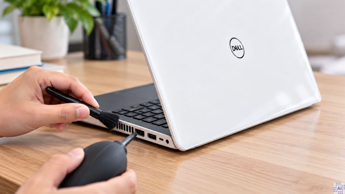 Quy trình vệ sinh vỏ laptop Dell màu trắng bước 4