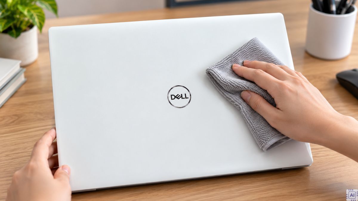 Quy trình vệ sinh vỏ laptop Dell màu trắng bước 2
