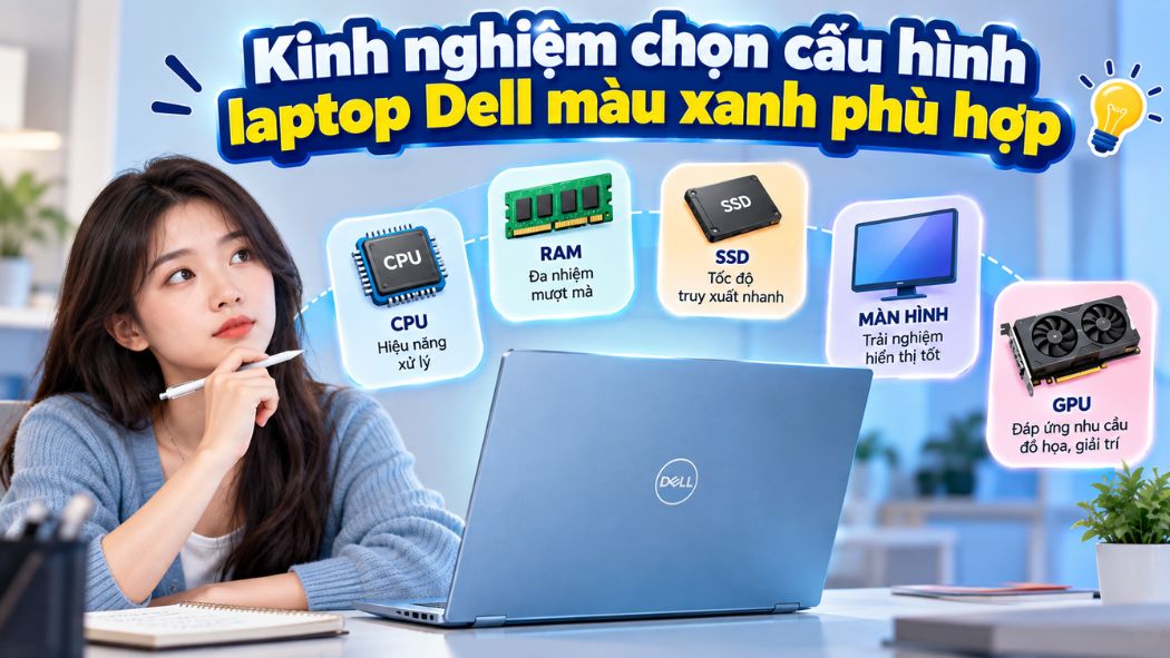 Kinh nghiệm chọn cấu hình laptop Dell màu xanh phù hợp