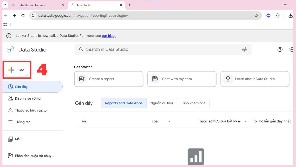 Hướng dẫn sử dụng Looker Studio bước 2