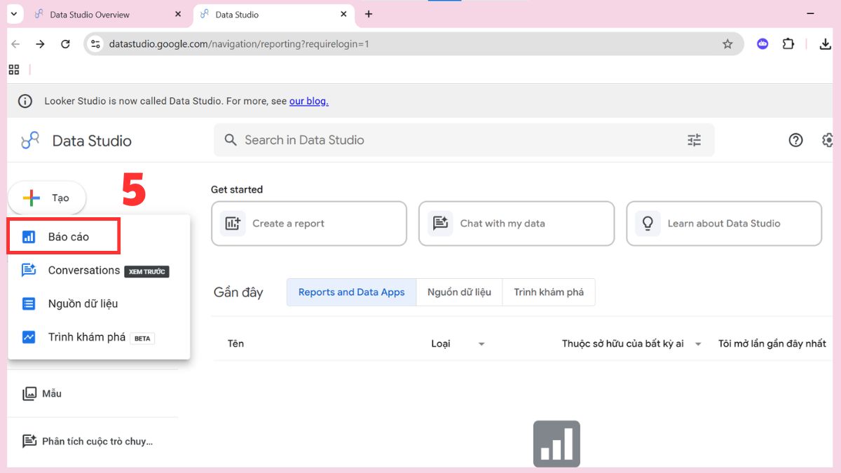 Hướng dẫn sử dụng Looker Studio bước 2 tiếp theo