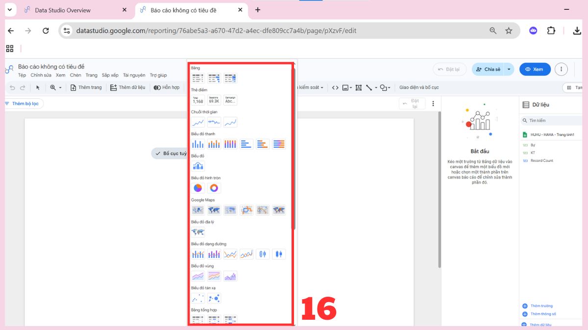 Hướng dẫn sử dụng Looker Studio bước 4 tiếp theo
