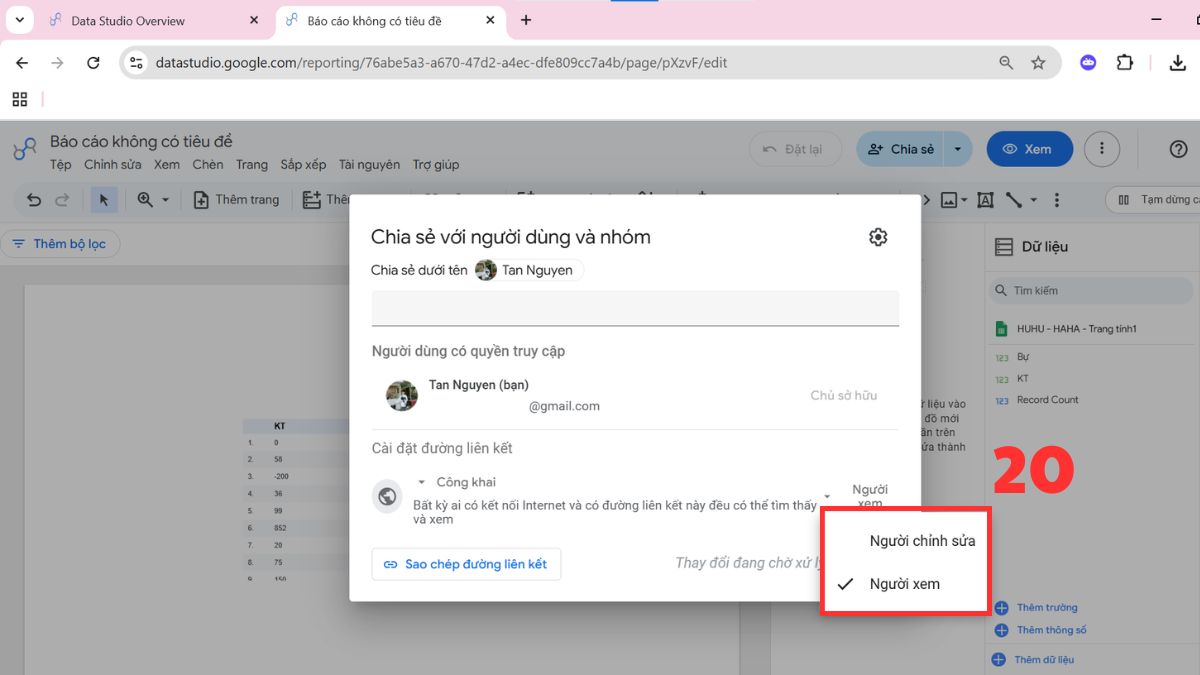 Hướng dẫn sử dụng Looker Studio bước 5 tiếp tục