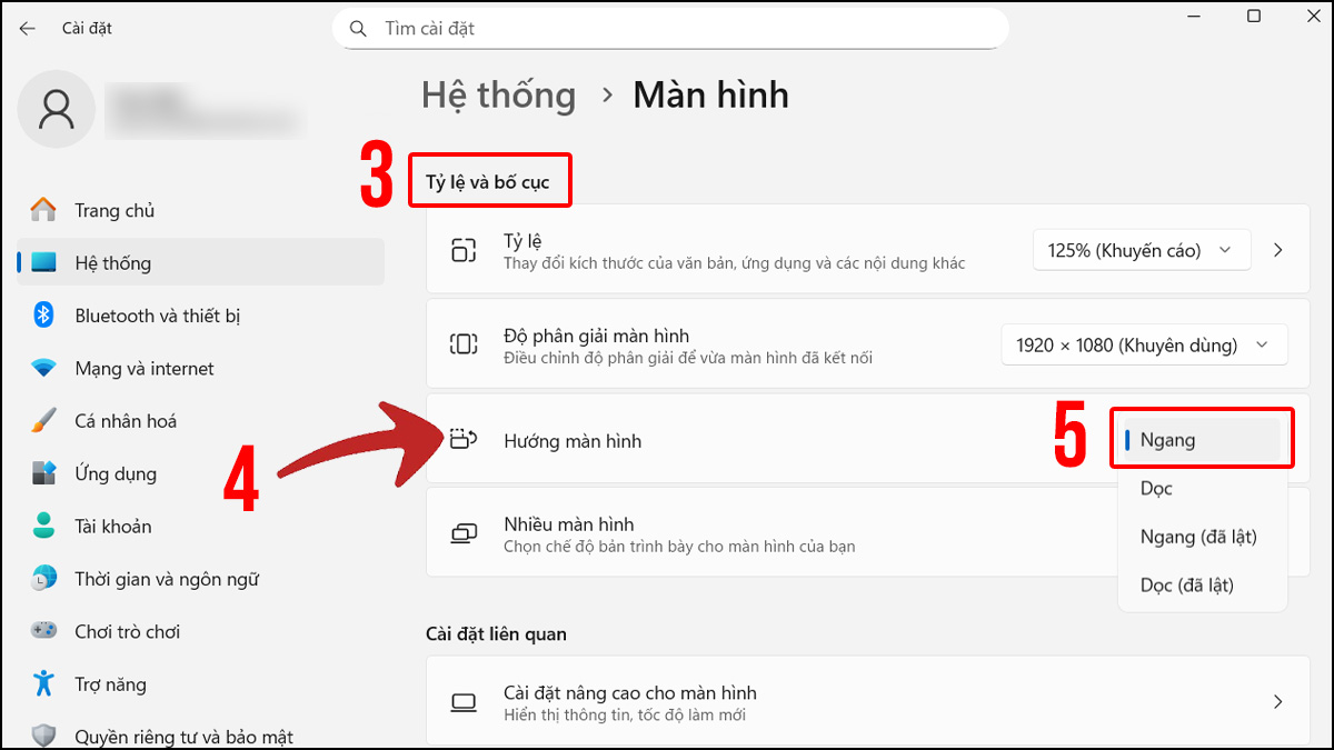 khắc phục màn hình máy tính bị ngược bằng settings bước 3