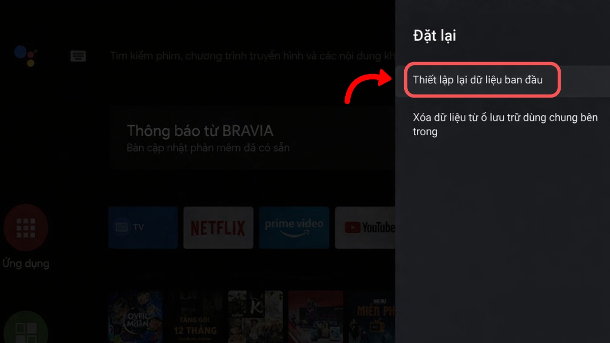sửa lỗi màn hình tivi Sony bị sọc bằng cách thử khôi phục lại cài đặt gốc