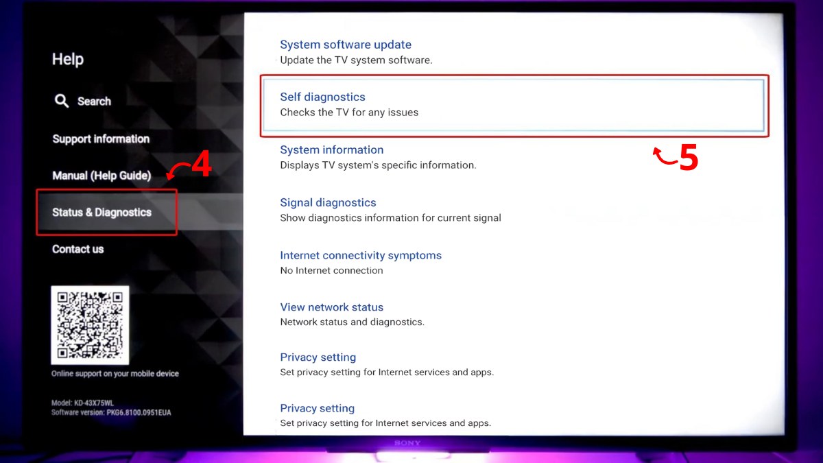 Sử dụng tính năng Tự chẩn đoán (Self Diagnostics) bước 3