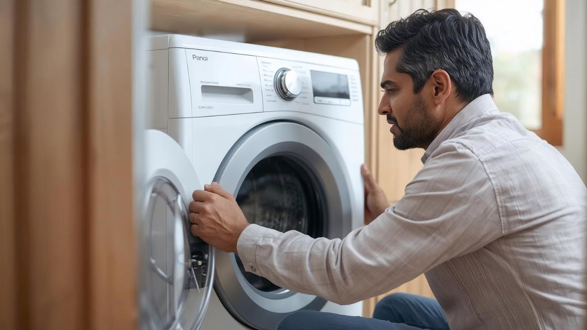 khắc phục máy giặt rung lắc mạnh bằng cân chỉnh lại vị trí đặt máy