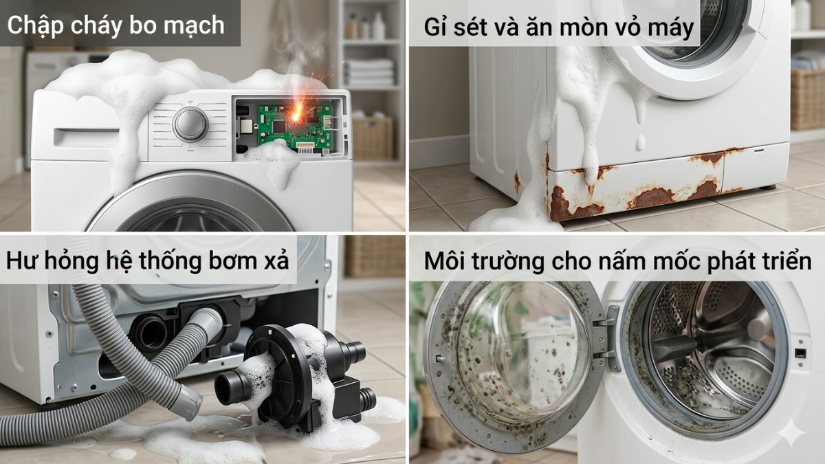 Tác hại khi máy giặt bị trào bọt