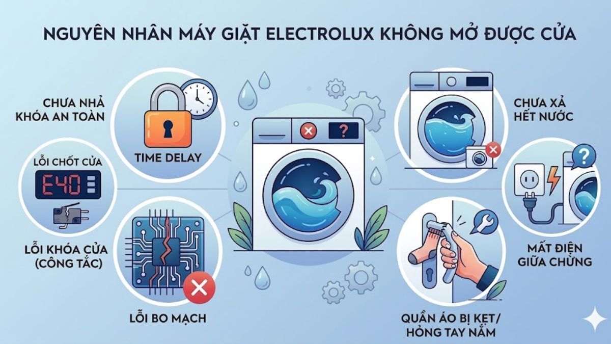 nguyên nhân máy giặt electrolux không mở được cửa
