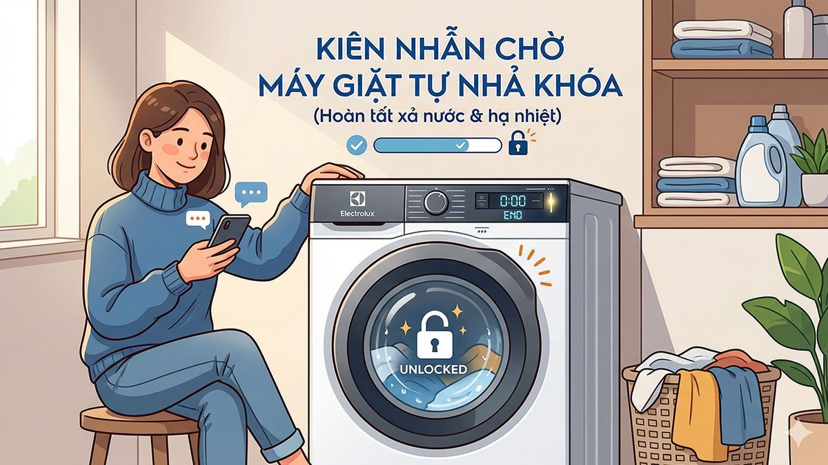 Cách xử lý máy giặt Electrolux không mở được cửa - chờ máy tự nhả khóa