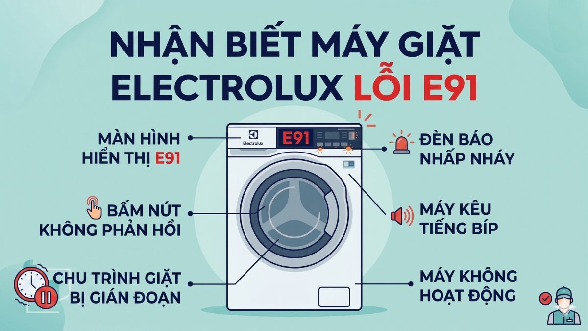 Dấu hiệu nhận biết máy giặt bị lỗi E91