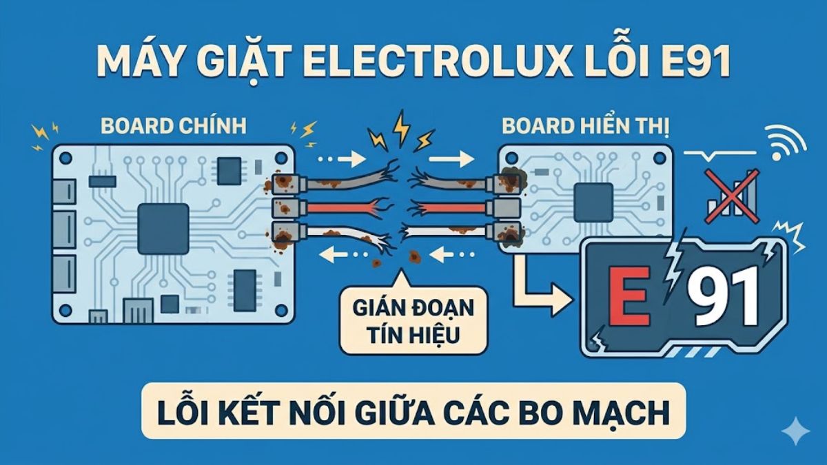 Nguyên nhân gây lỗi E91 máy giặt Electrolux - lỗi kết nối giữa các board mạch