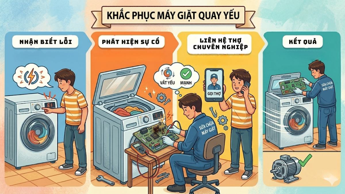 Cách khắc phục máy giặt quay yếu - kiểm tra và sửa boar mạch