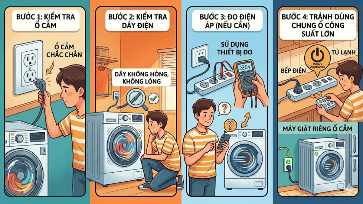 Cách kiểm tra máy giặt quay yếu tại nhà - kiểm tra nguồn điện
