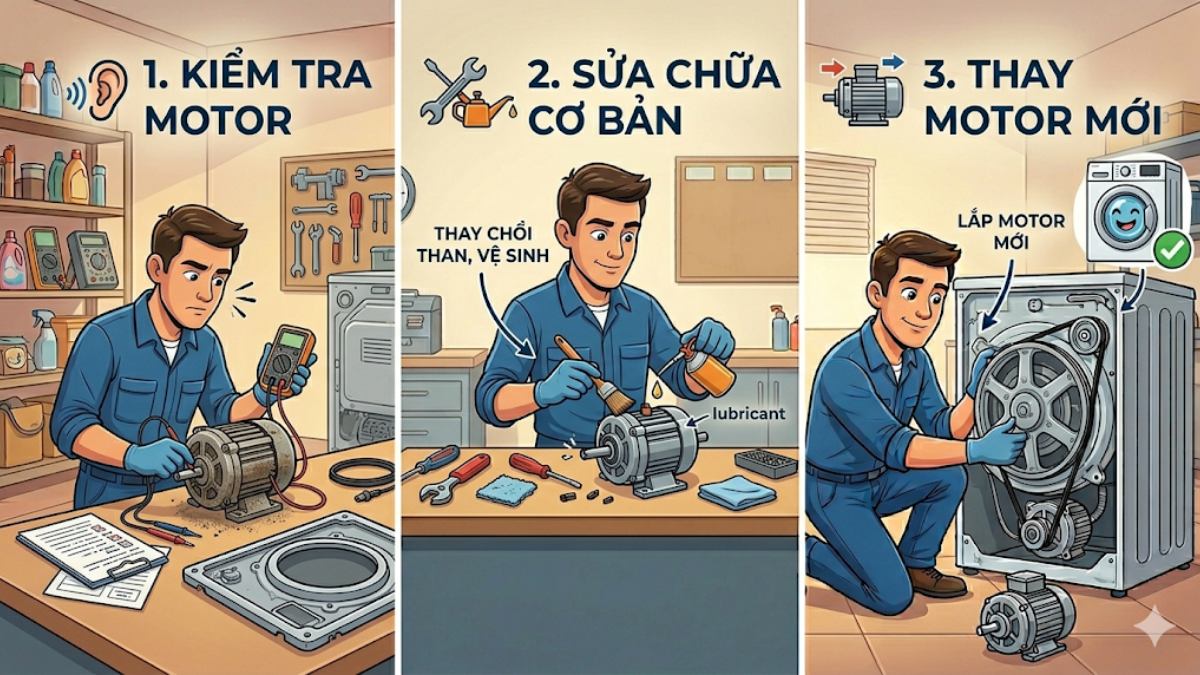 Cách khắc phục máy giặt quay yếu - sửa hoặc thay motor máy giặt