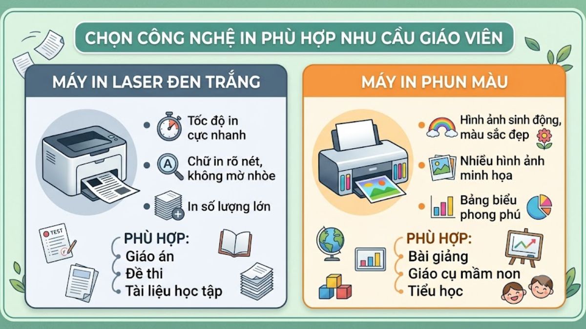 Tiêu chí chọn máy in cho giáo viên - chọn công nghệ in phù hợp nhu cầu