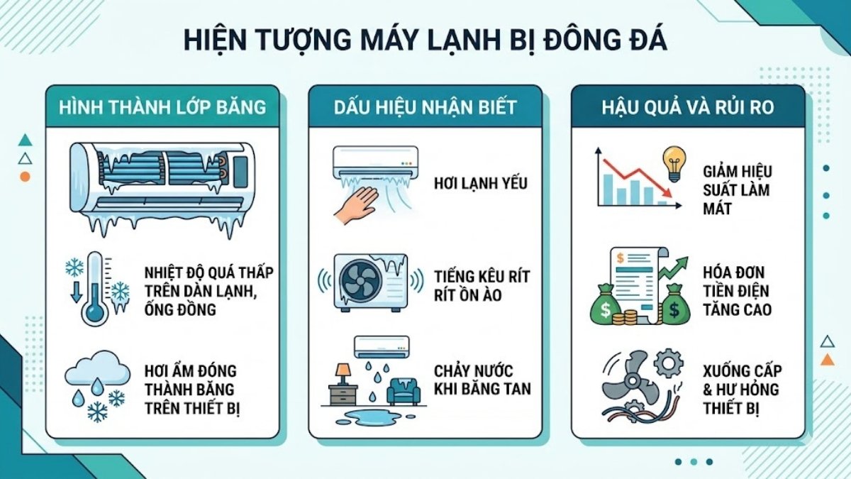 Hiện tượng máy lạnh bị đông đá là bị gì?