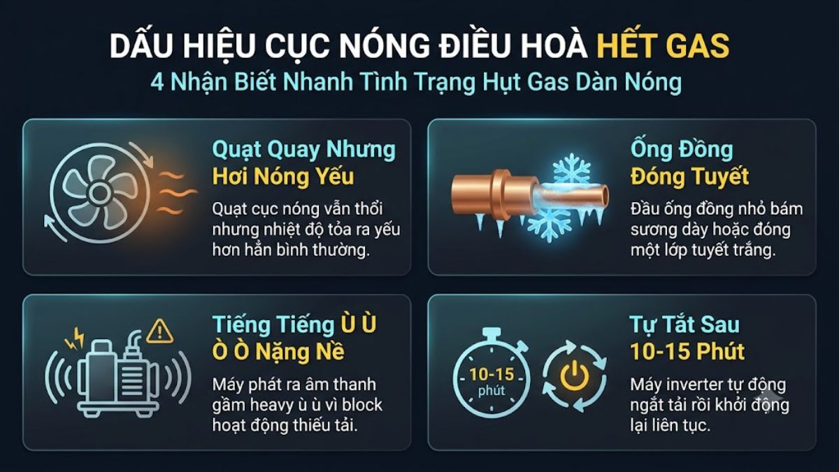 Dấu hiệu hết gas tại cục nóng