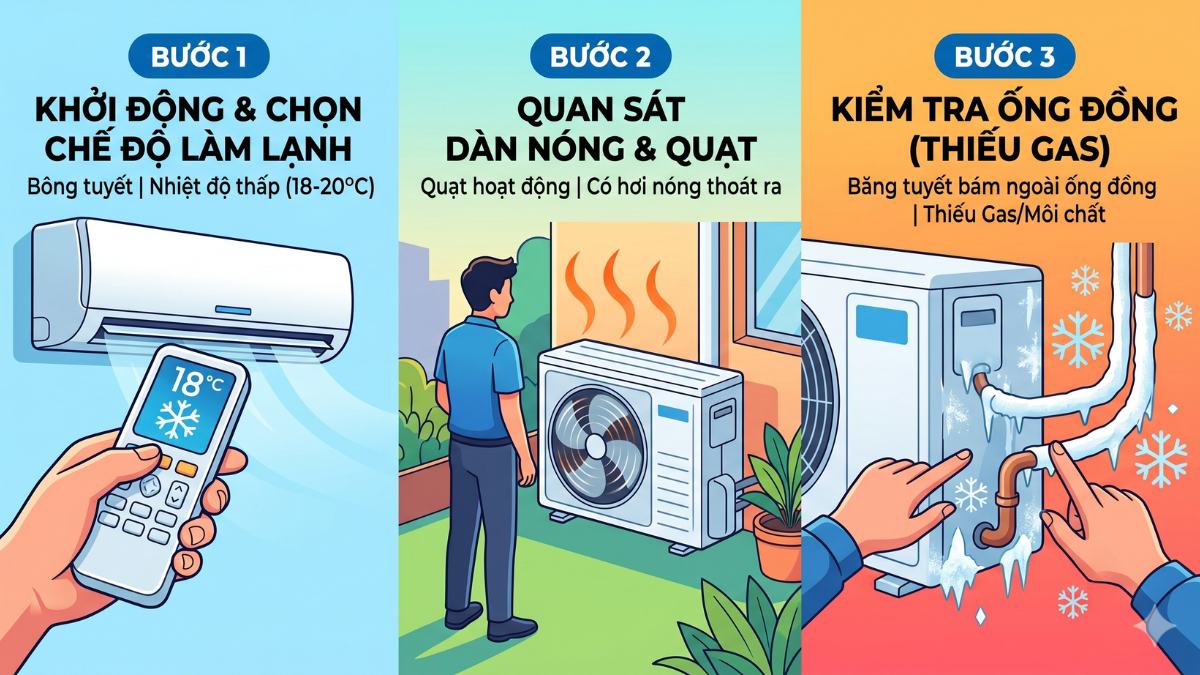 khắc phục máy lạnh không lạnh chỉ quạt bằng cách kiểm tra tình trạng gas