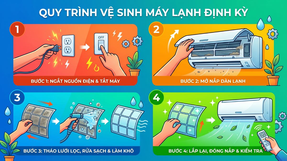 khắc phục máy lạnh không lạnh chỉ quạt bằng cách vệ sinh máy lạnh