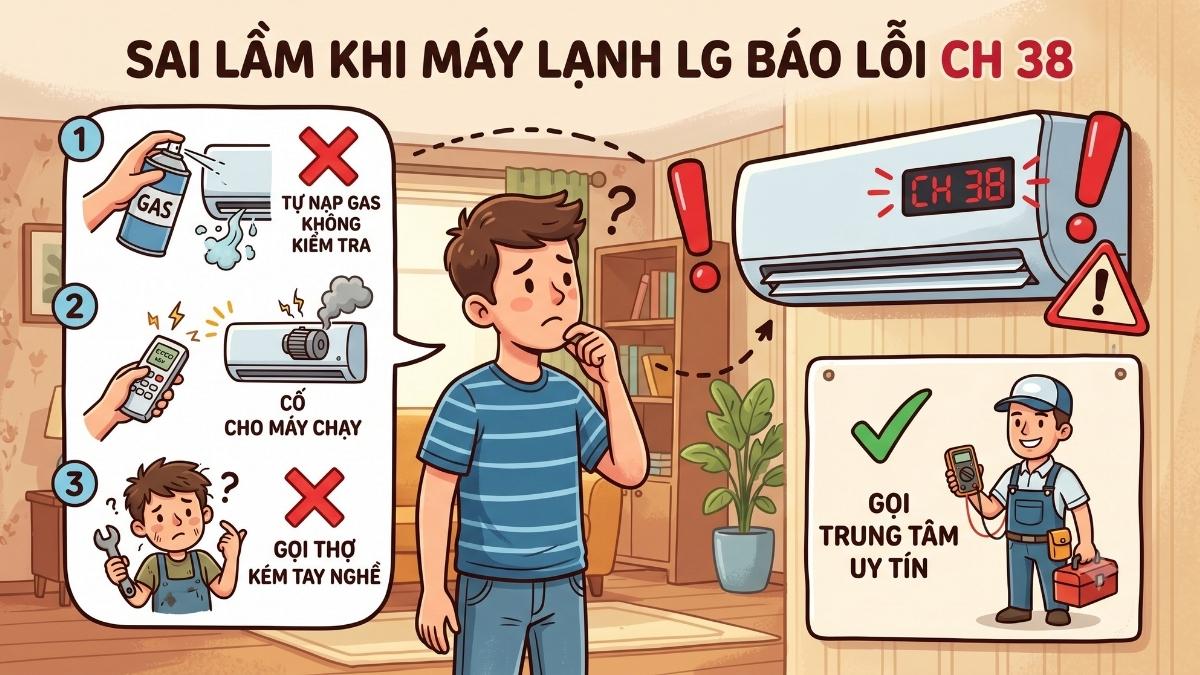 Những sai lầm thường gặp khi máy lạnh LG báo lỗi CH 38
