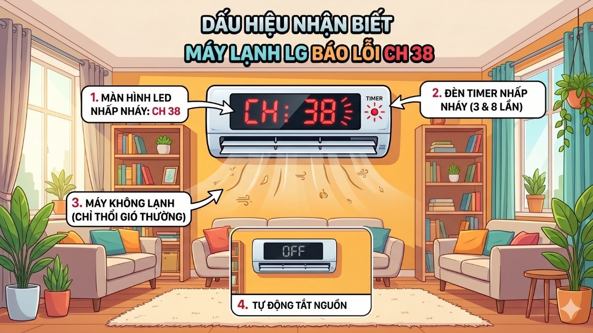 Dấu hiệu nhận biết máy lạnh LG báo lỗi CH 38