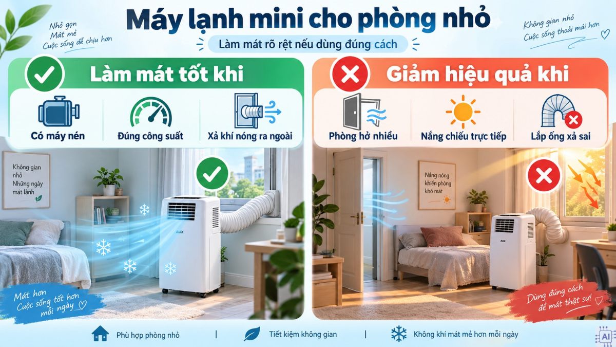 Máy lạnh mini cho phòng nhỏ có mát và ồn không?