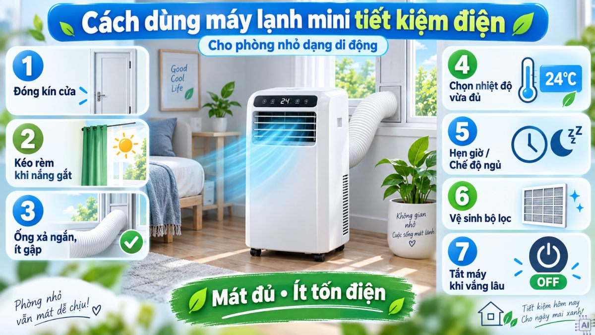 Cách dùng máy lạnh mini cho phòng nhỏ dạng di động tiết kiệm điện