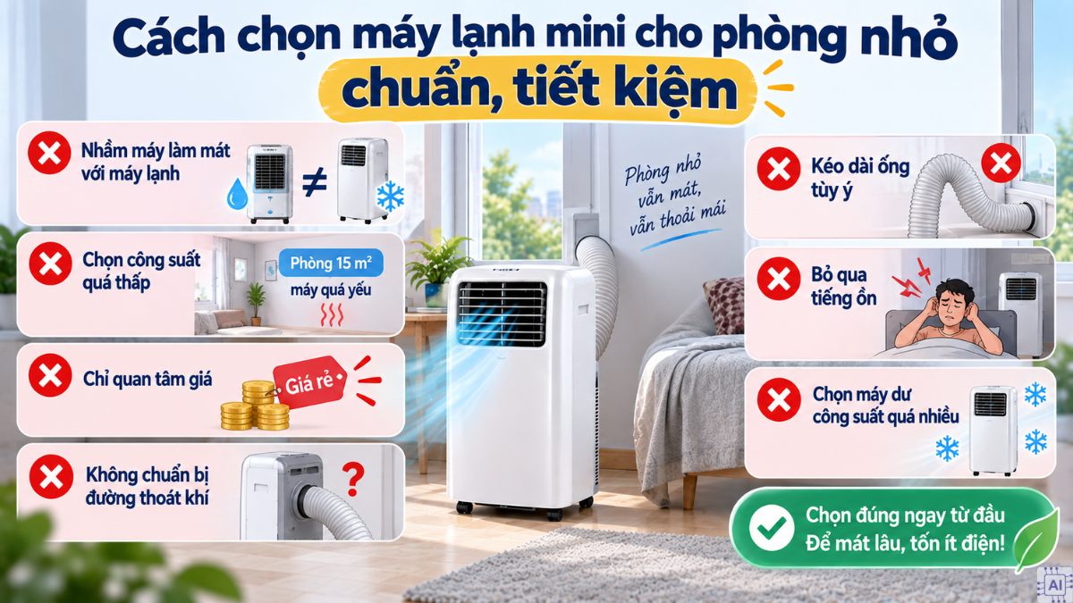 Những sai lầm thường gặp khi mua máy lạnh mini cho phòng nhỏ