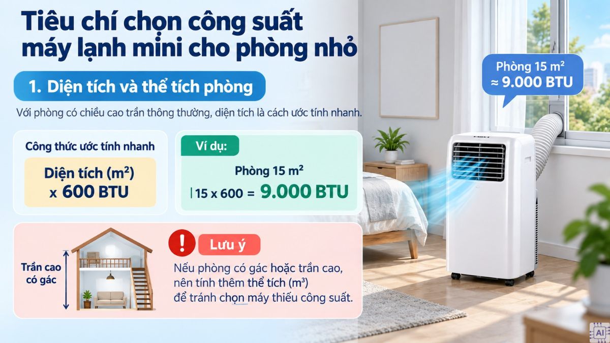 Tiêu chí chọn công suất máy lạnh mini cho phòng nhỏ theo diện tích