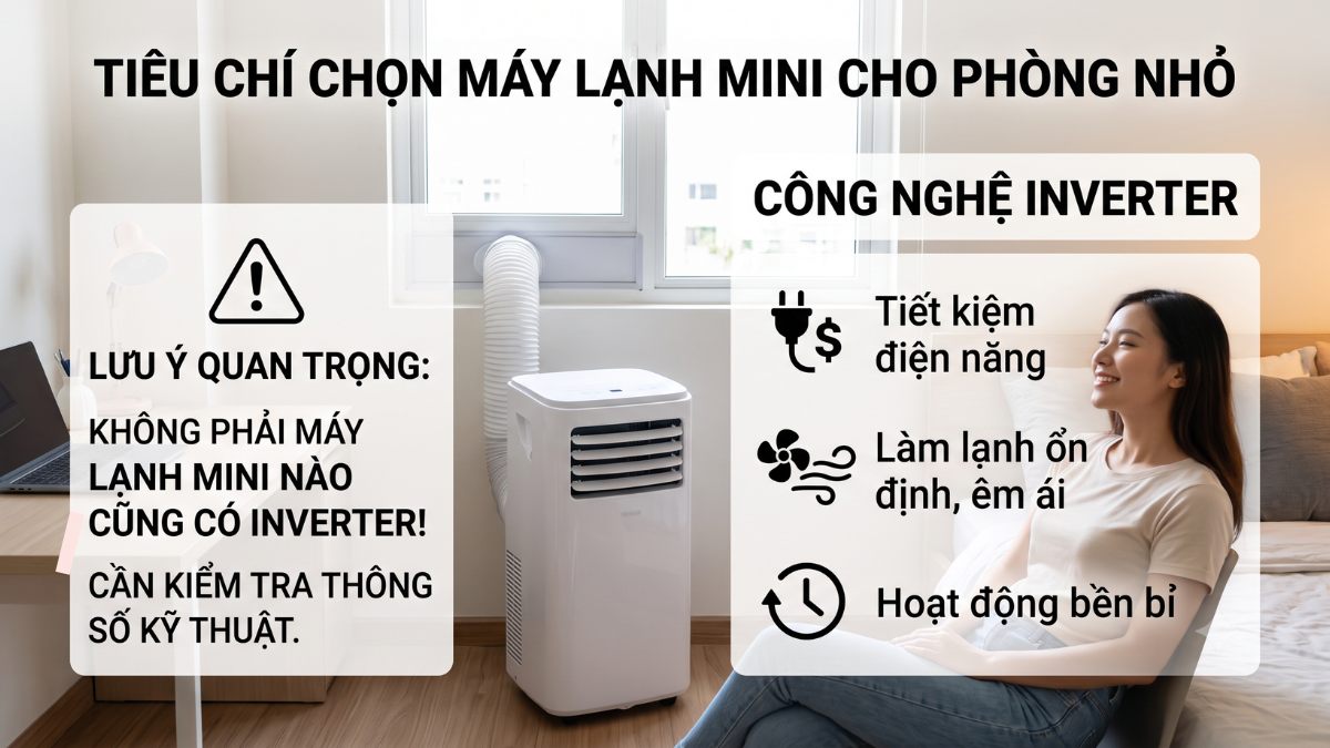 Tiêu chí chọn công suất máy lạnh mini cho phòng nhỏ theo diện tích - công nghệ inverter