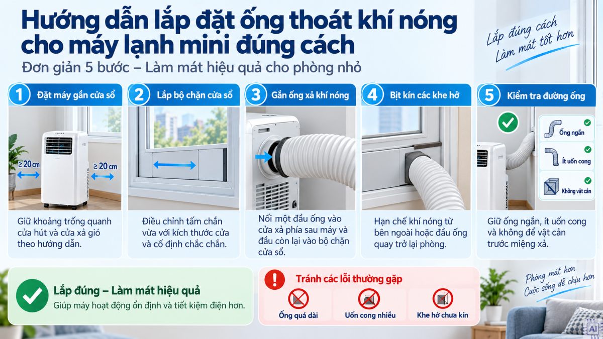 Hướng dẫn lắp đặt ống thoát khí nóng cho máy lạnh mini cho phòng nhỏ đúng cách