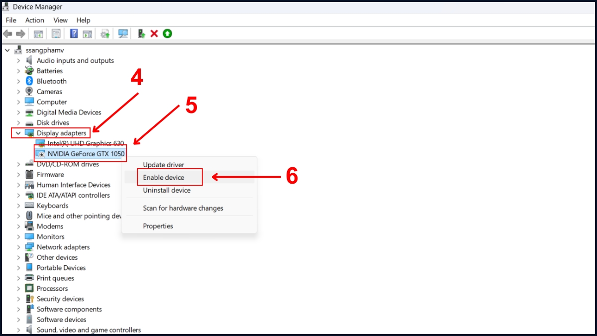 khắc phục lỗi máy tính không nhận card màn hình bằng hiển thị các thiết bị ẩn bước 3
