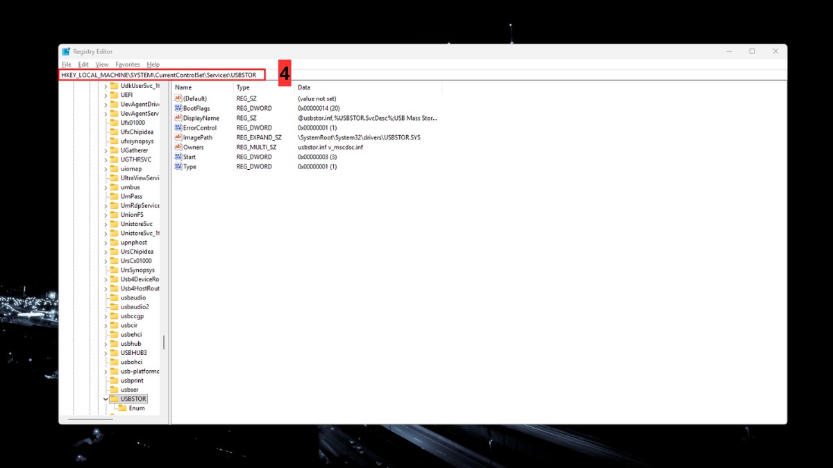 Mở cổng USB bước 2