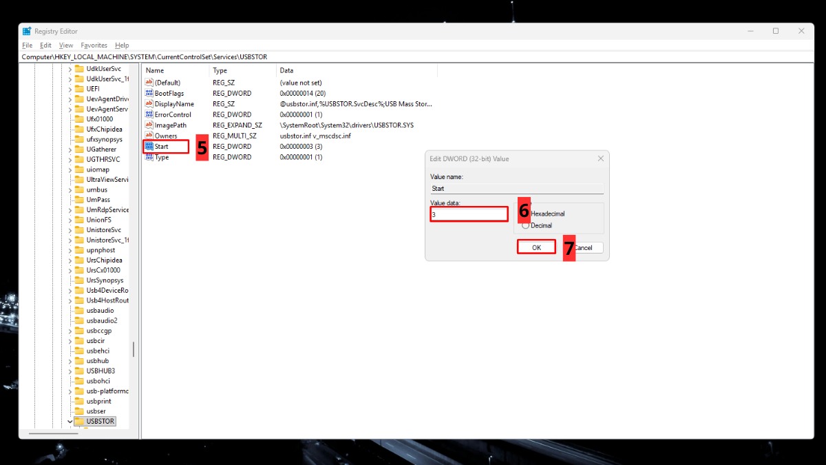 Mở cổng USB bước 3