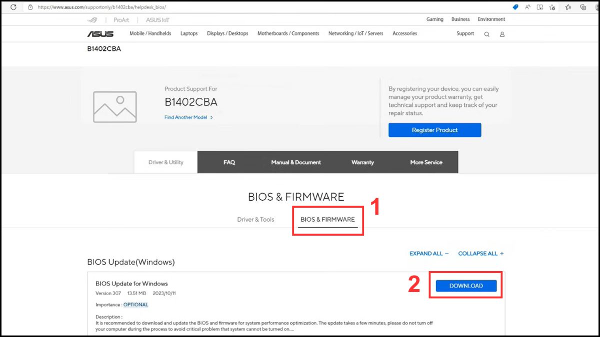 khắc phục lỗi laptop tự restart liên tục bằng update bios bước 1