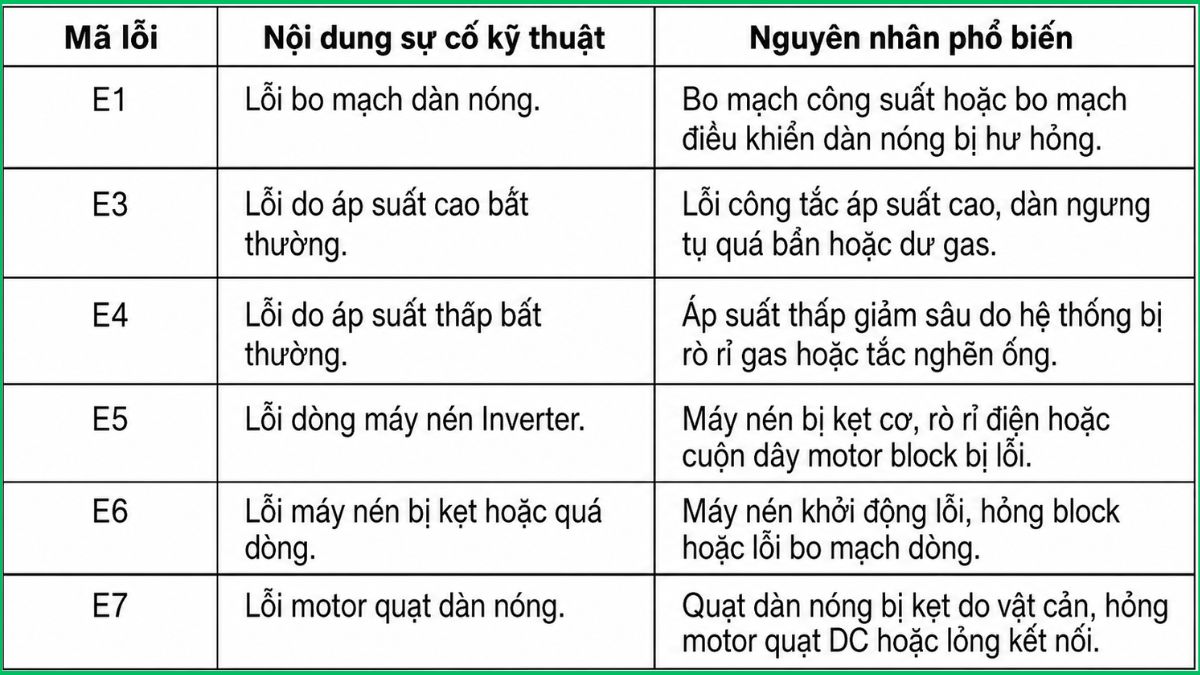 Bảng mã lỗi máy lạnh Daikin (Dàn nóng)