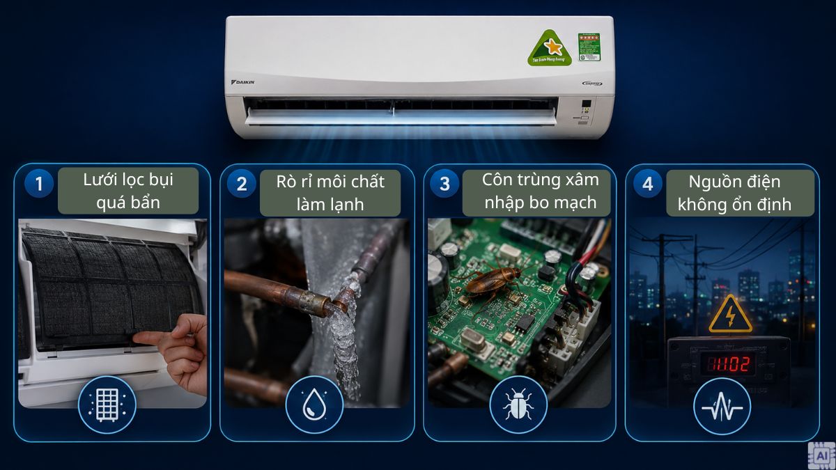 Trường hợp thường gây ra mã lỗi máy lạnh Daikin