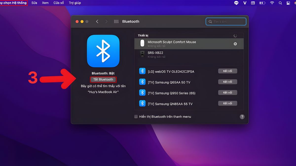 Vô hiệu hóa và kích hoạt lại Bluetooth bước 3