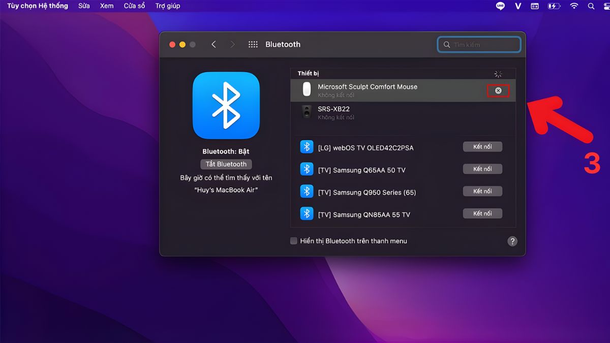 Cách khắc phục lỗi MacBook không kết nối được Bluetooth bằng thủ kết nối bluetooth bước 3