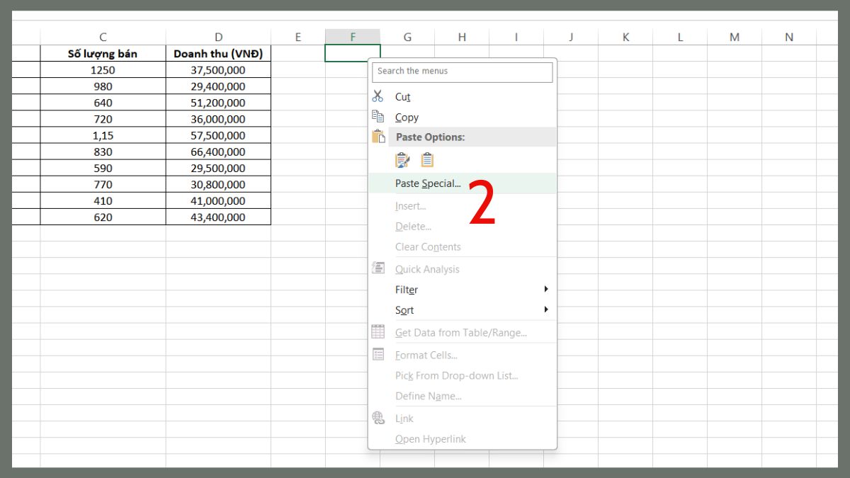 Cách sửa lỗi Microsoft Excel Cannot Paste the data bằng paste special bước 2