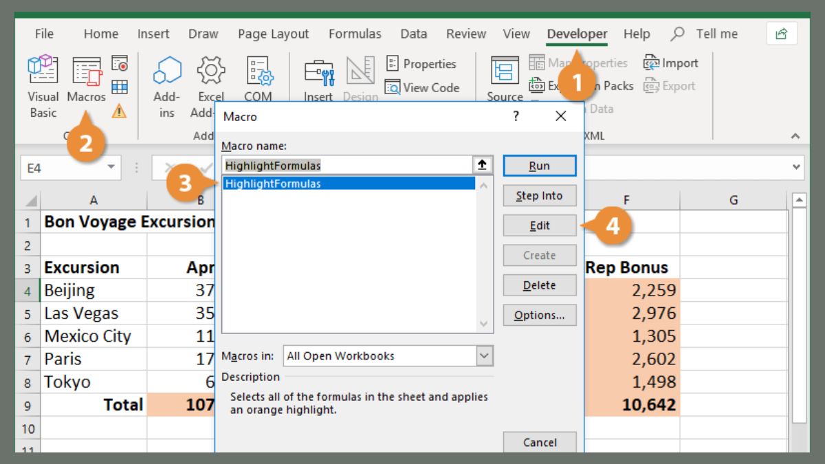 Sử dụng tính năng Developer Macro Editing