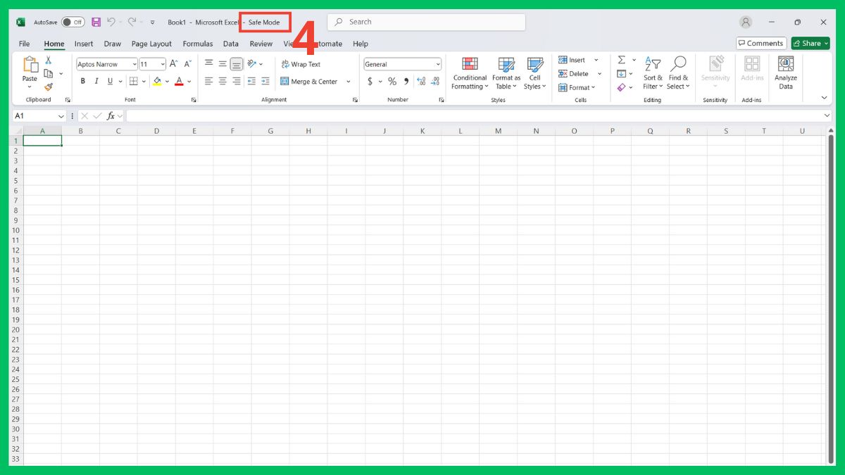 khắc phục lỗi Microsoft Excel has stopped working bằng chế độ safe mode bước 3