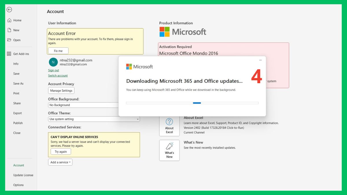 Cập nhật phiên bản Excel mới nhất bước 3