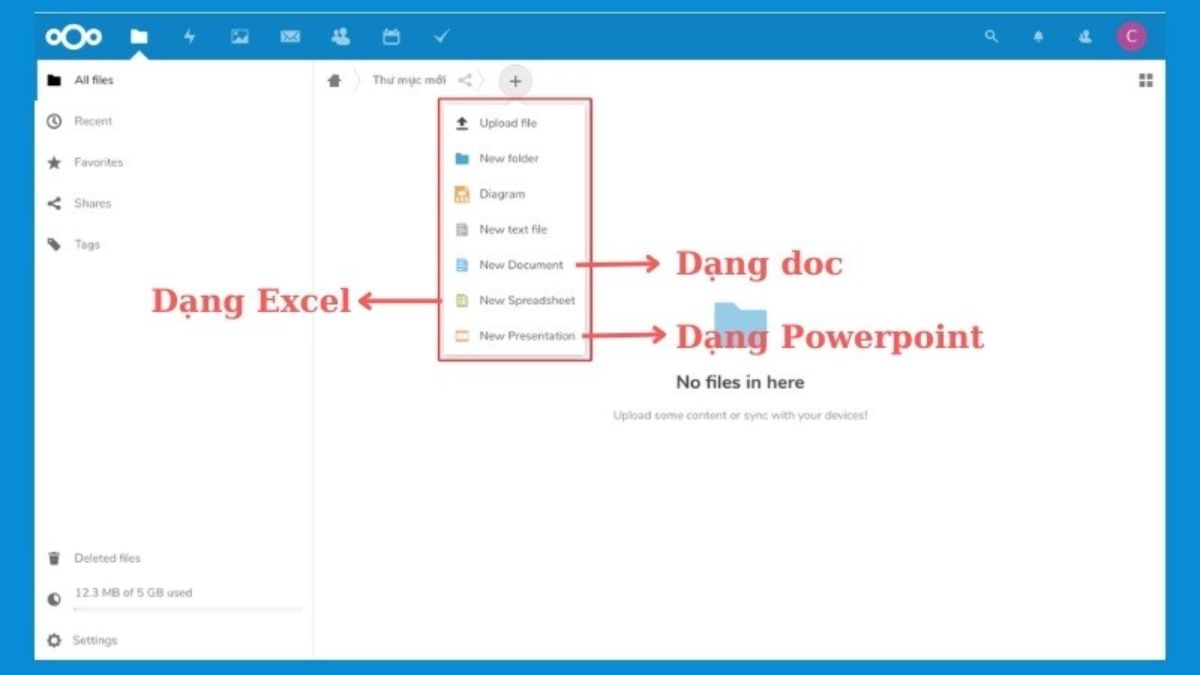 Tạo File mới trên Nextcloud